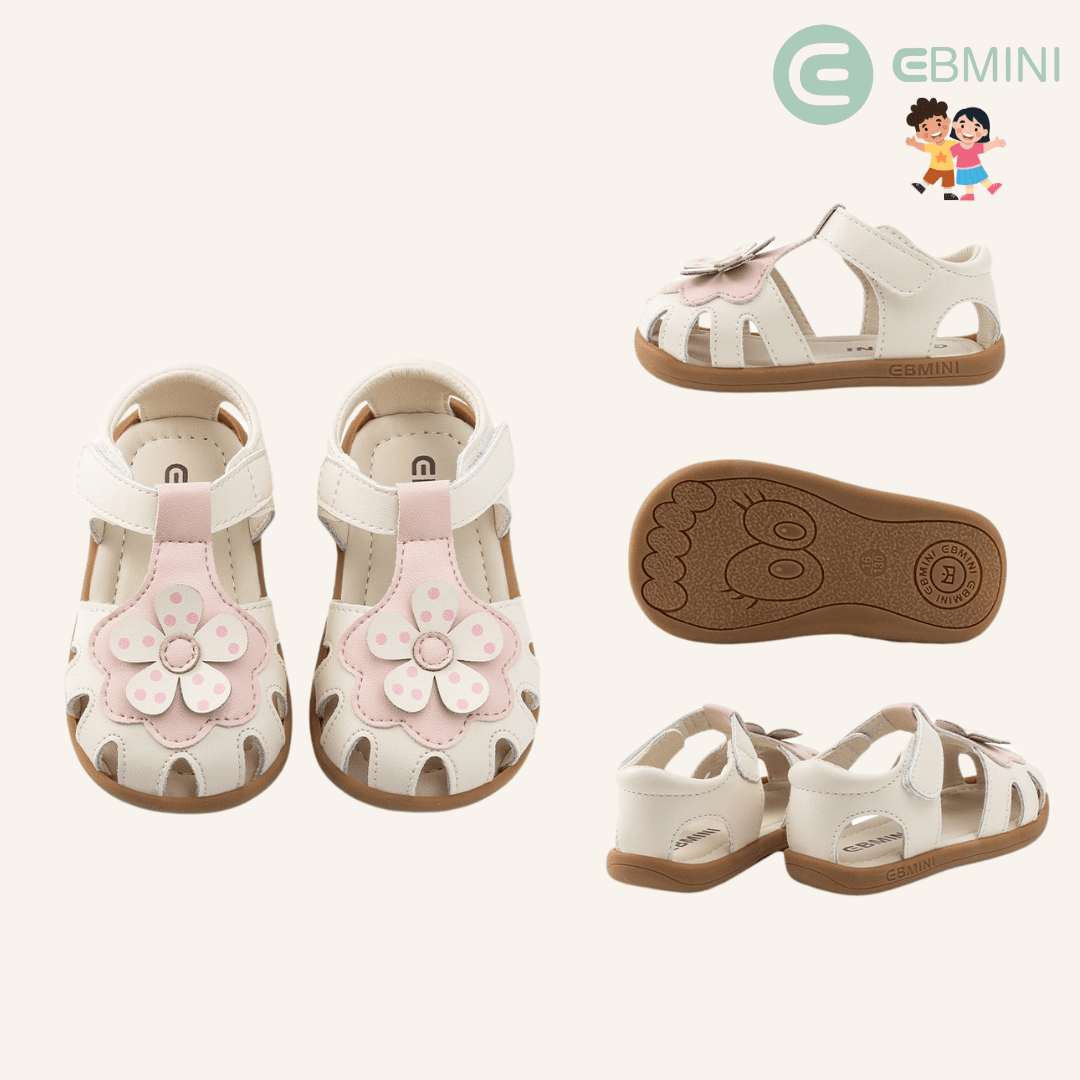 EBMINI® BLOM – Ultra Lightweight Barefoot Sandals for Kids - Beige - 3 AU - Insole length 12.8 cm