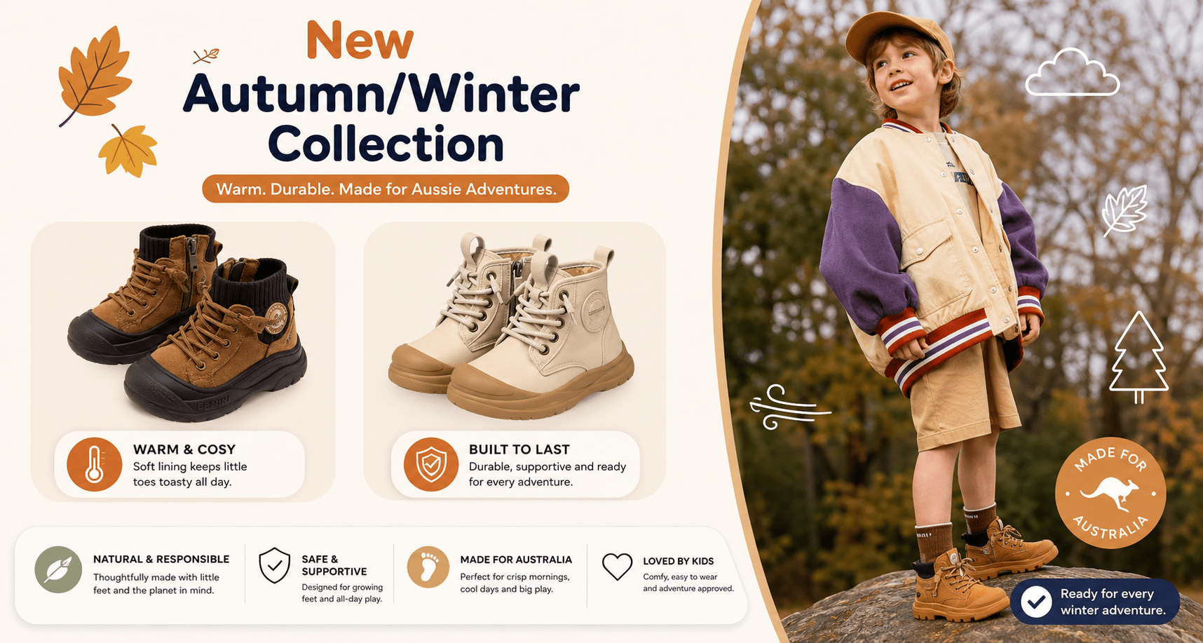 EBMINI® KOKO – Waterproof Autumn Boots for Kids - 3 AU - Insole length 12.5 cm -