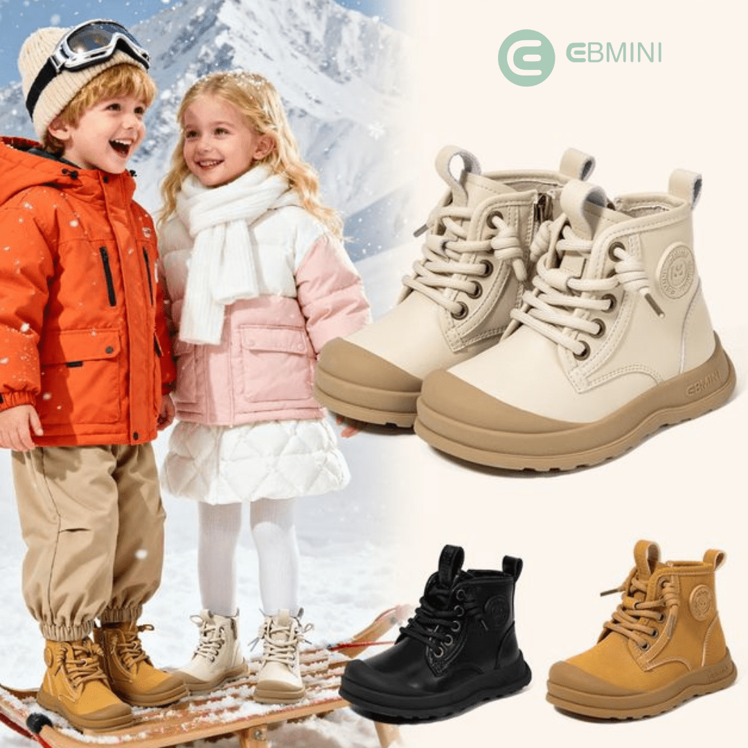 EBMINI® LOS – Waterproof Barefoot Boots for Kids with Warm Lining & Zipper - Cream - 7 AU - Insole length 14.7 cm