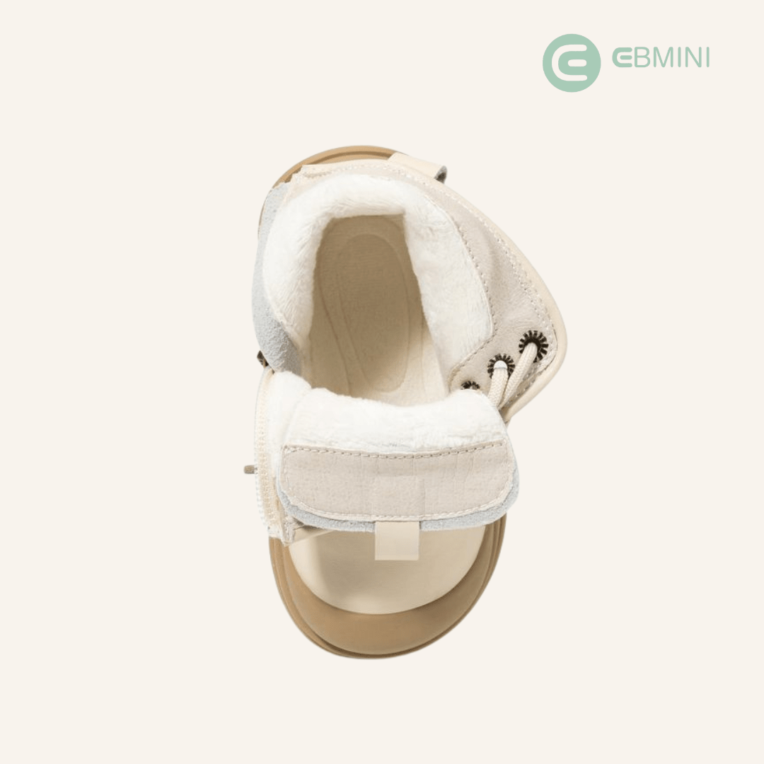 EBMINI® LOS – Waterproof Barefoot Boots for Kids with Warm Lining & Zipper - Cream - 7 AU - Insole length 14.7 cm