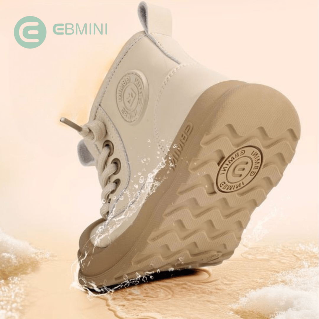 EBMINI® LOS – Waterproof Barefoot Boots for Kids with Warm Lining & Zipper - Cream - 7 AU - Insole length 14.7 cm