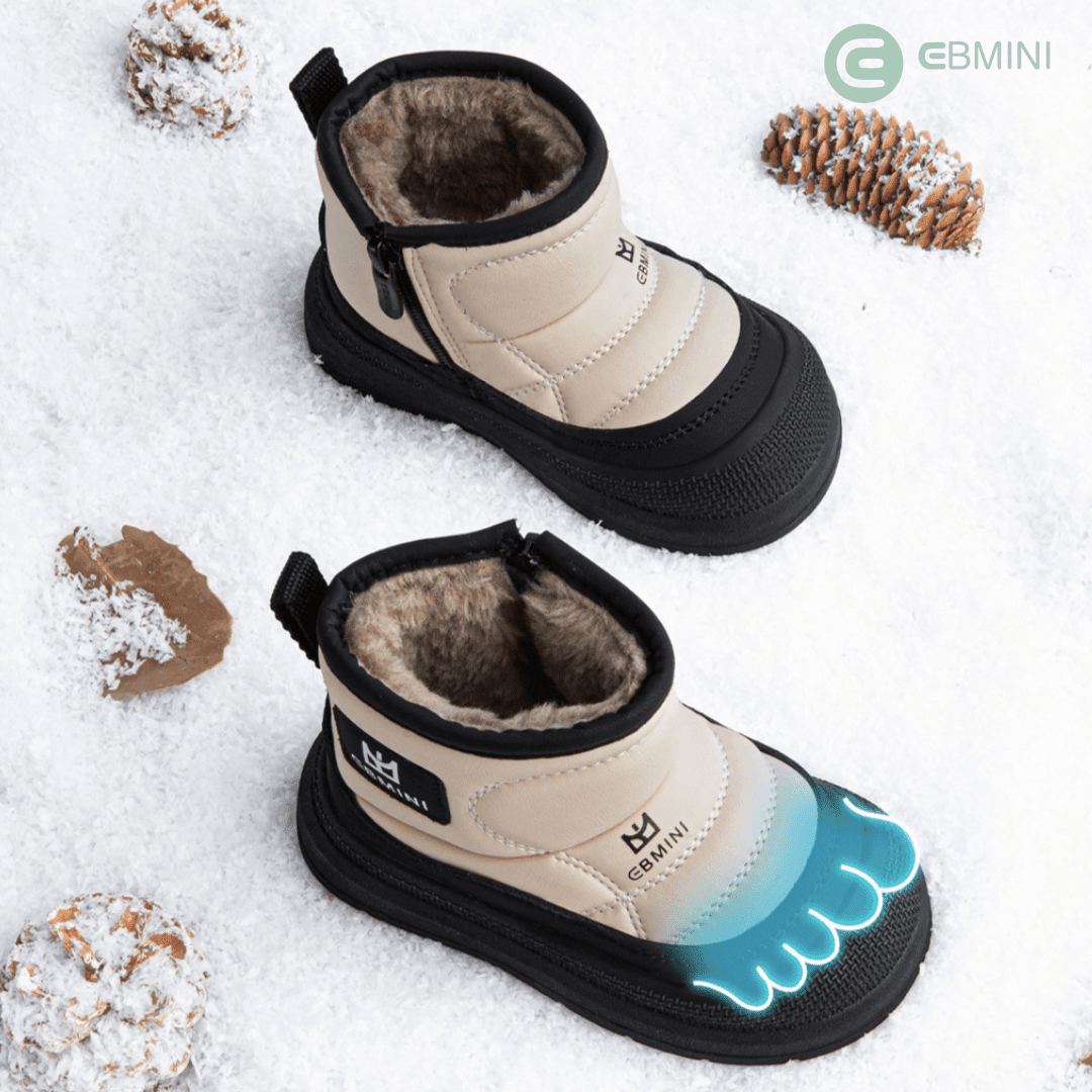 EBMINI® NEVI – Waterproof Barefoot Boots for Kids with Warm Lining & Zipper - Black - 7 AU - Insole length 14.5 cm