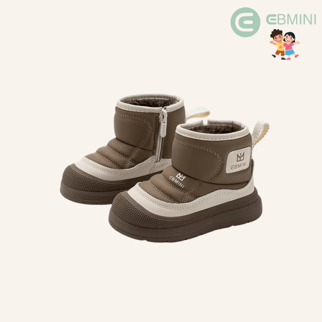 EBMINI® NEVI – Waterproof Barefoot Boots for Kids with Warm Lining & Zipper - Black - 7 AU - Insole length 14.5 cm