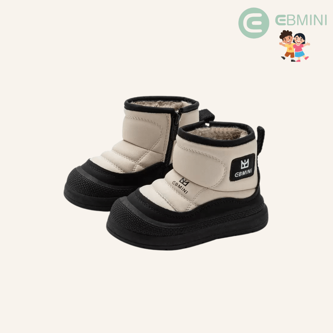 EBMINI® NEVI – Waterproof Barefoot Boots for Kids with Warm Lining & Zipper - Black - 7 AU - Insole length 14.5 cm