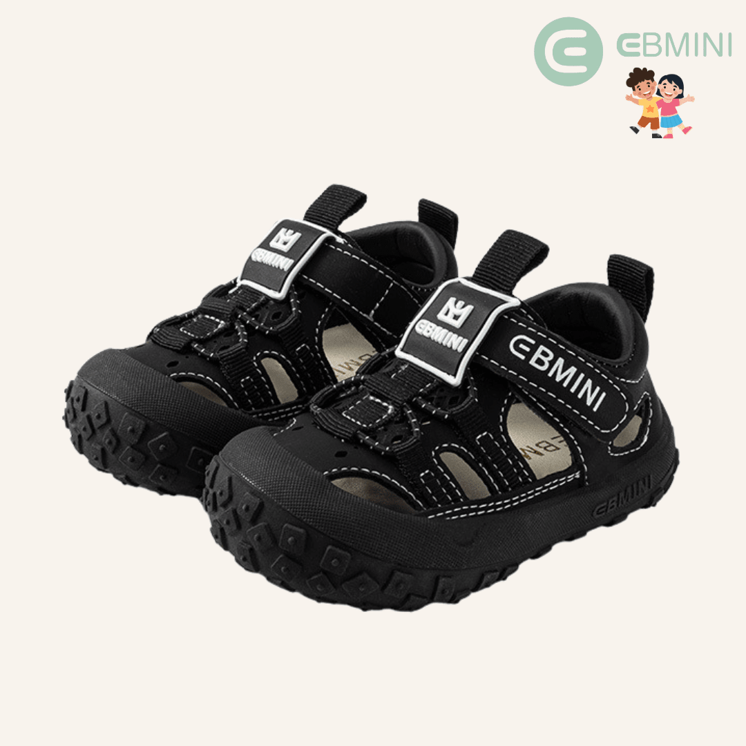 EBMINI® RIXY – Ultra Lightweight Barefoot Sandals for Kids - Black - 2 AU - Insole length 12.4 cm