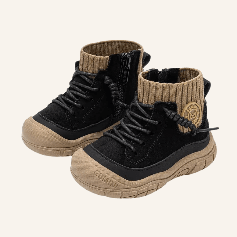 EBMINI® RUN – Waterproof Barefoot Boots for Kids with Warm Lining & Zipper - Camel - 3 AU - Insole length 12.5 cm