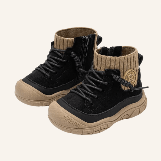 EBMINI® RUN – Waterproof Barefoot Boots for Kids with Warm Lining & Zipper - Camel - 3 AU - Insole length 12.5 cm