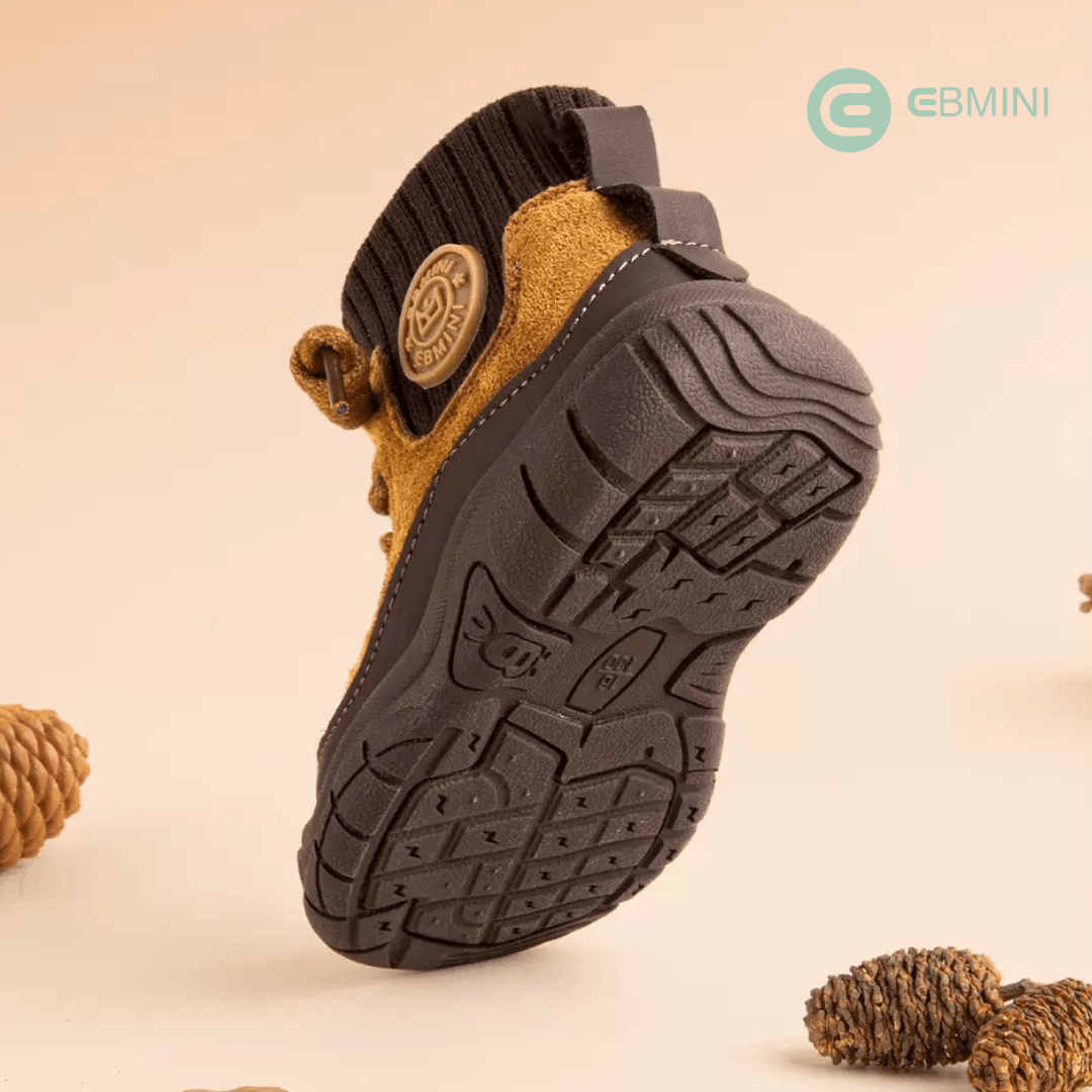 EBMINI® RUN – Waterproof Barefoot Boots for Kids with Warm Lining & Zipper - Camel - 3 AU - Insole length 12.5 cm