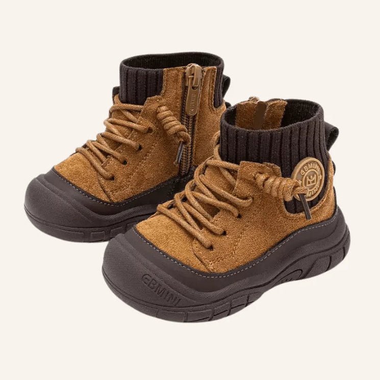 EBMINI® RUN – Waterproof Barefoot Boots for Kids with Warm Lining & Zipper - Camel - 3 AU - Insole length 12.5 cm