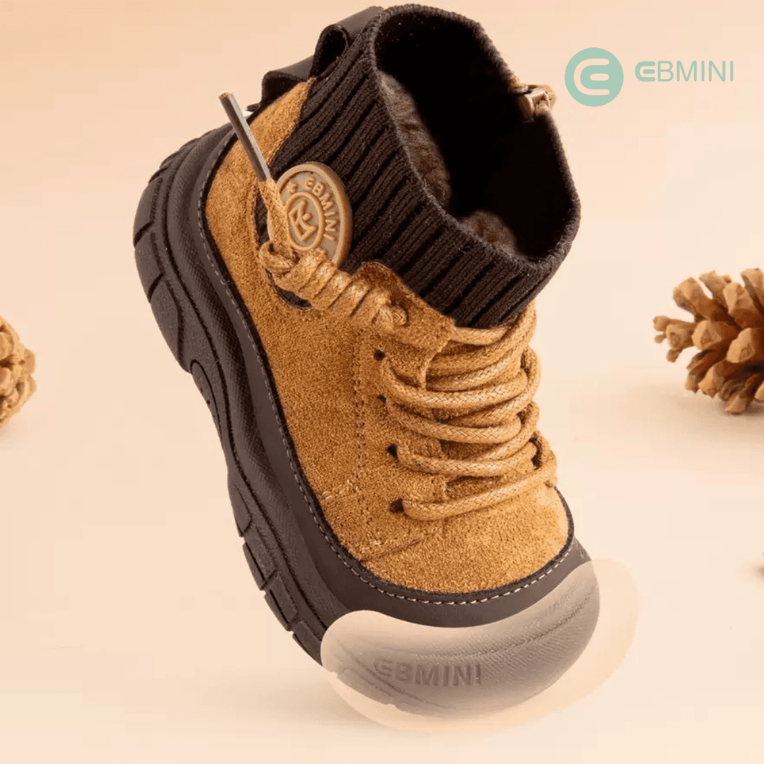 EBMINI® RUN – Waterproof Barefoot Boots for Kids with Warm Lining & Zipper - Camel - 3 AU - Insole length 12.5 cm