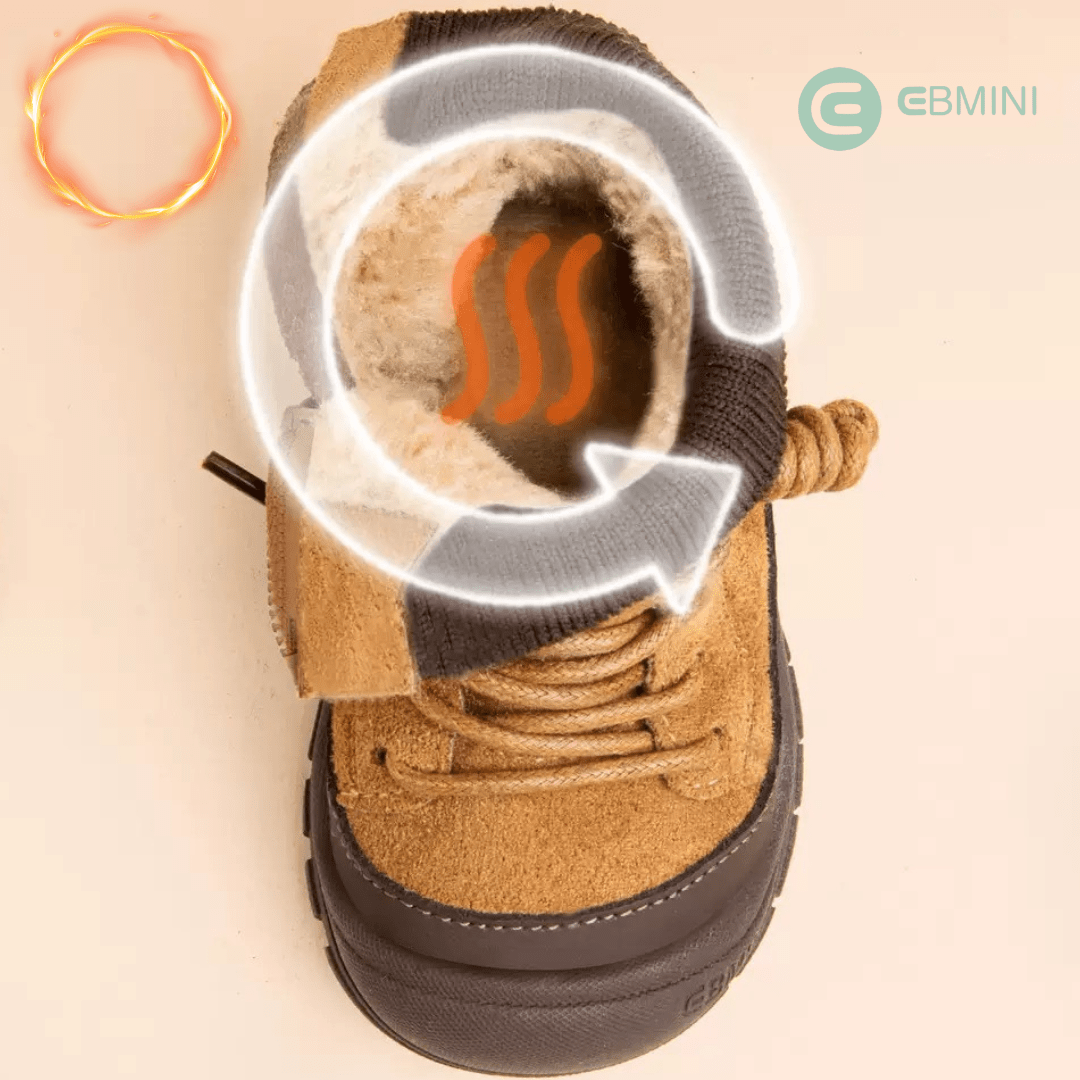 EBMINI® RUN – Waterproof Barefoot Boots for Kids with Warm Lining & Zipper - Camel - 3 AU - Insole length 12.5 cm